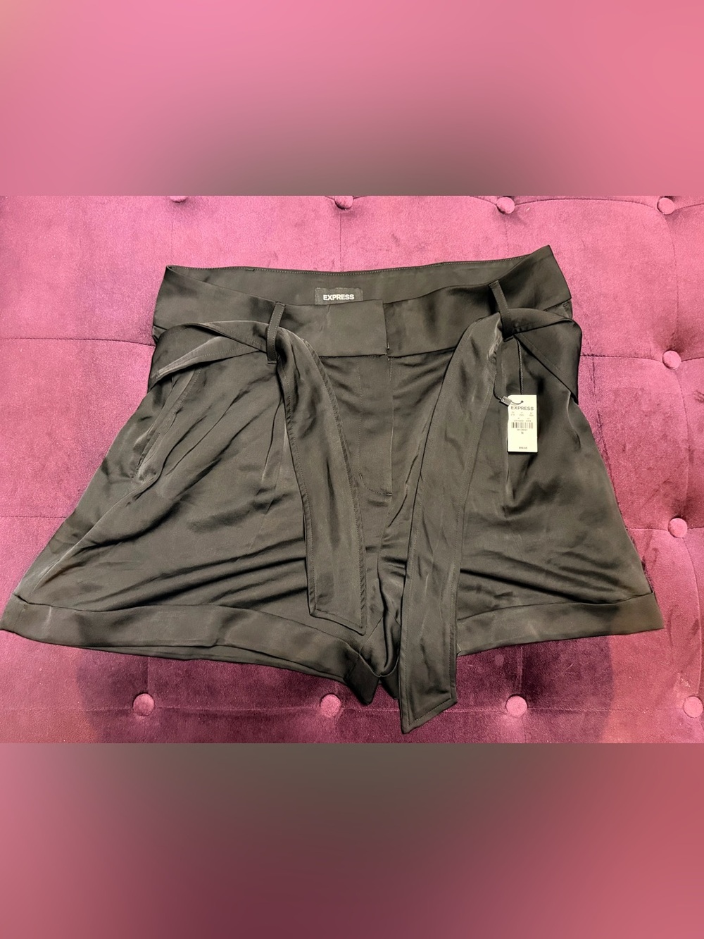 NWT Express Black High-Waist Tie-Waist Satin Shorts